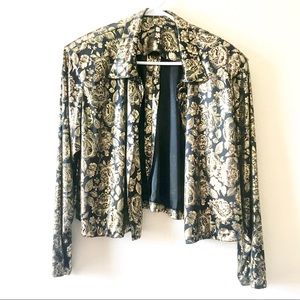 Vintage Gold & Black Floral Semisheer Cardigan Top